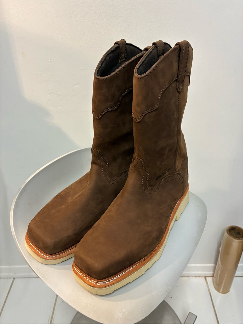 Frye Brown Nubuck Cowboy Work Boots NEW